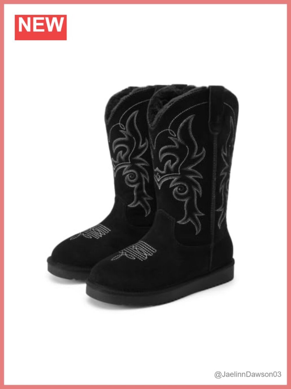 Suede Leather Cowboy Winter Snow Boots Knee High Faux Fur Lined Women's